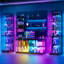 120cm Wide Display Cabinet with Glass Doors, RGB Lighting & Power Socket, Glass Curio Cabinet-1909641028