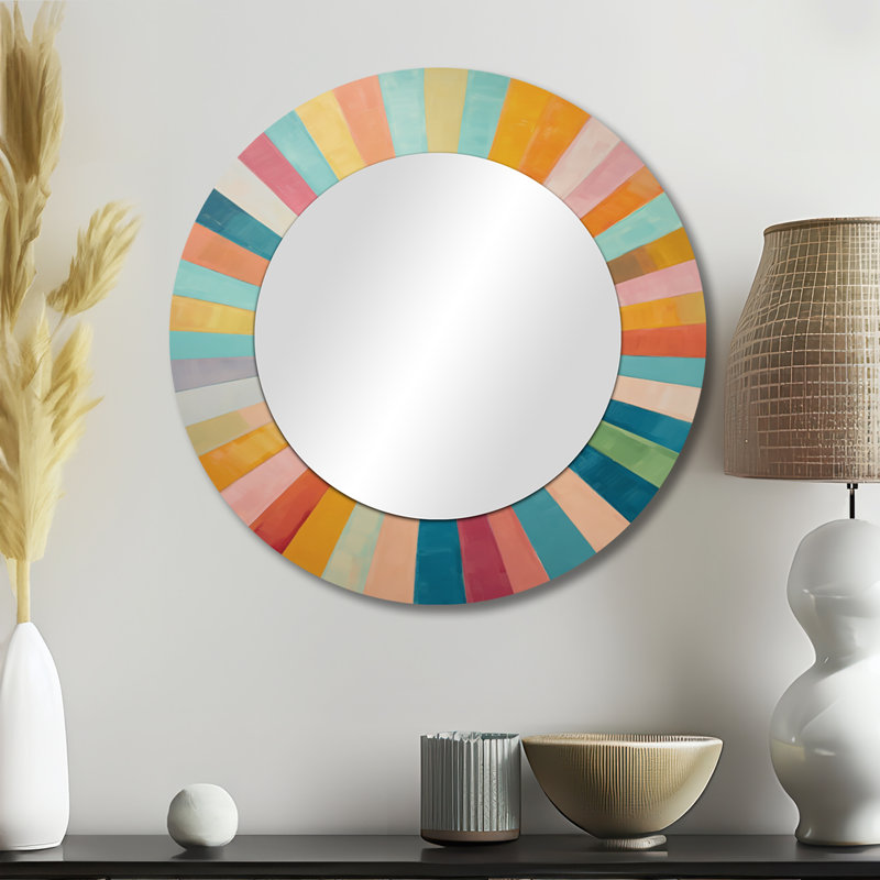 Colourful Mid Century Optical Serenade I - Abstract Round Mirror Wall Decor, 23" x 23", Round