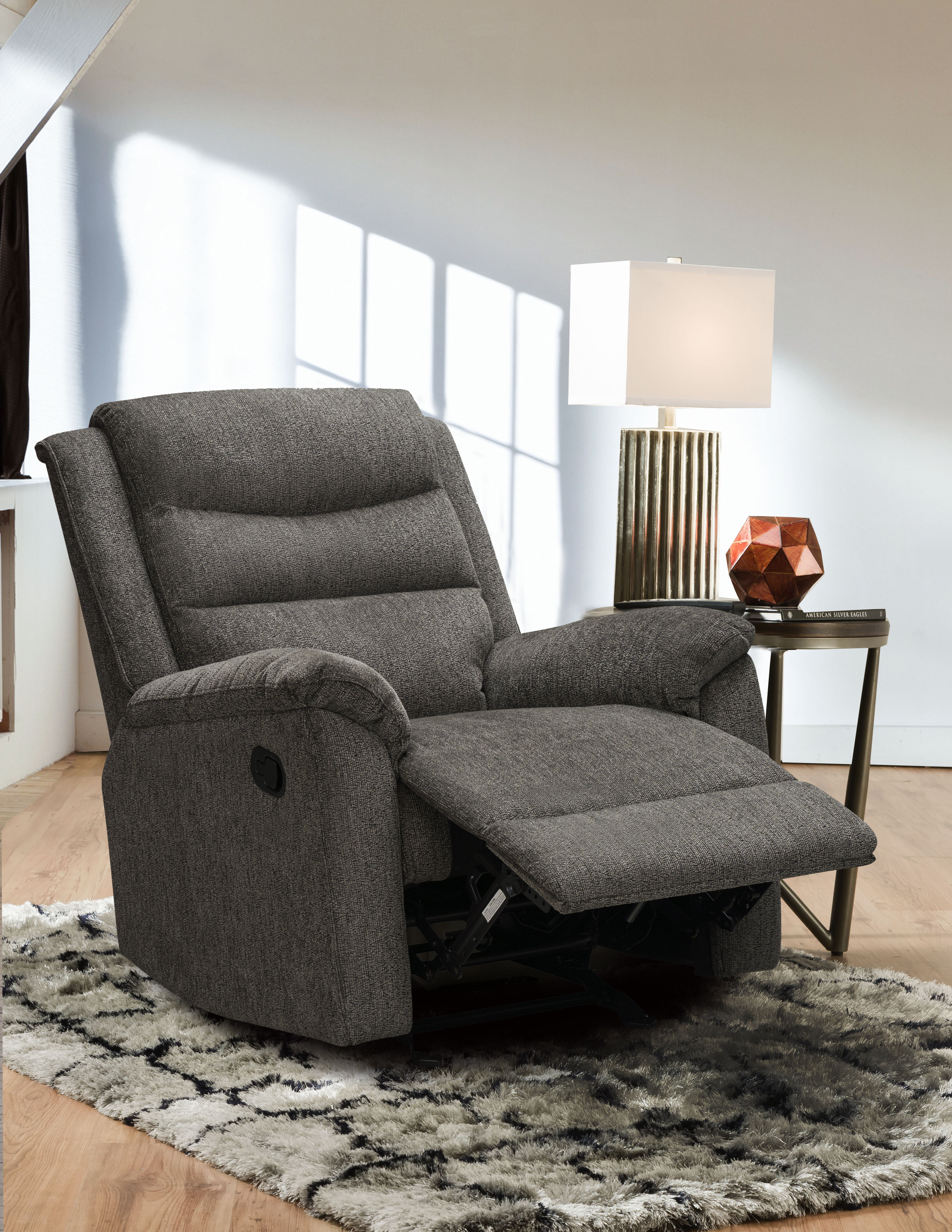 Guillem 38''W Oversize Recliner Faux Leather Manual Rocking Recliner with  Lumbar Support