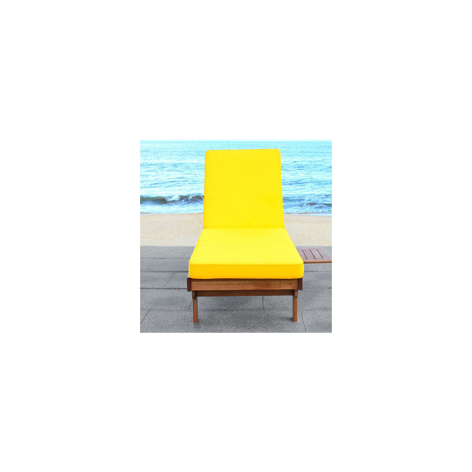 Alvah 78.70" Long Reclining Eucalyptus Single Chaise with Cushions, Natural, Yellow