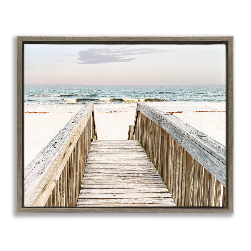 "Steps to Beach Shore", art mural sur toile flottante par Nan, H 25 po x l 31 po, Cadre flottant orme Montalcino