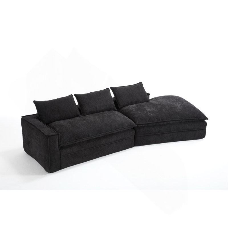 Modern Minimalist Modular Cloud Sectional Sofa with Deep Seats and Right-Facing Chaise, Black, Black