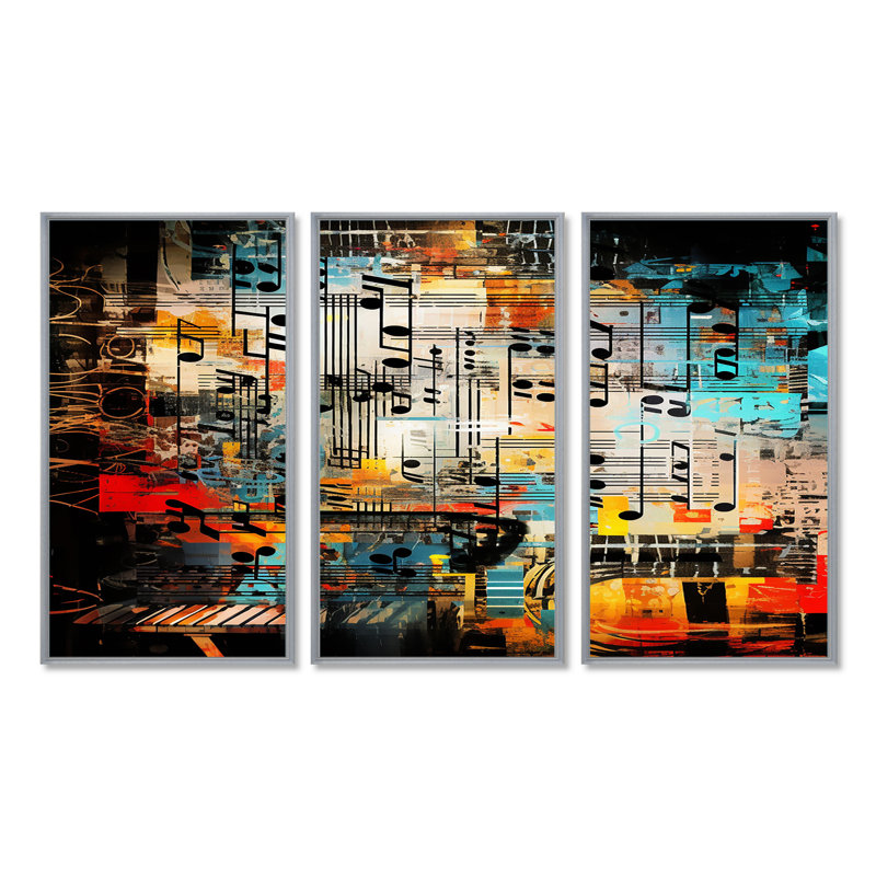 Plotinus - Ensemble de décorations murales musique, Encadrement argenté, H 32 po x l 48 po x P 1 po
