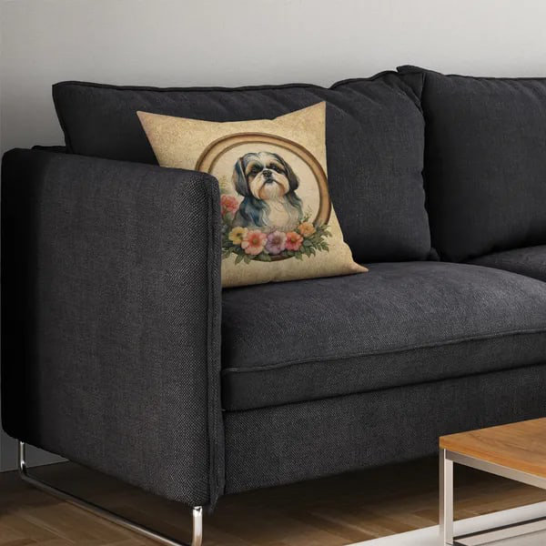 Coussin décoratif Shih Tzu and Flowers