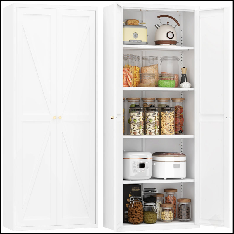Armoire de rangement durable et réglable en métal à 2 portes avec tablettes, parfaite pour la cuisine, le salon et l'organisation de bureau