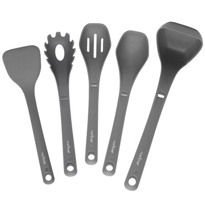 Ensemble d'ustensiles de cuisine en silicone Nuthausf - ensemble d'ustensiles de 8 pièces avec spatule, fourchette à pâtes, cuillère solide, cuillère rainurée et support à outils, résistant à la chaleur, de qualité alimentaire, facile à nettoyer et empilable (gris)