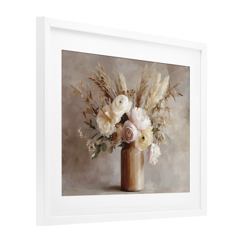 Élégant bouquet de blé dans un vase, reproduction encadrée sous verre, design par Franklyn Gregory, 17 x 21