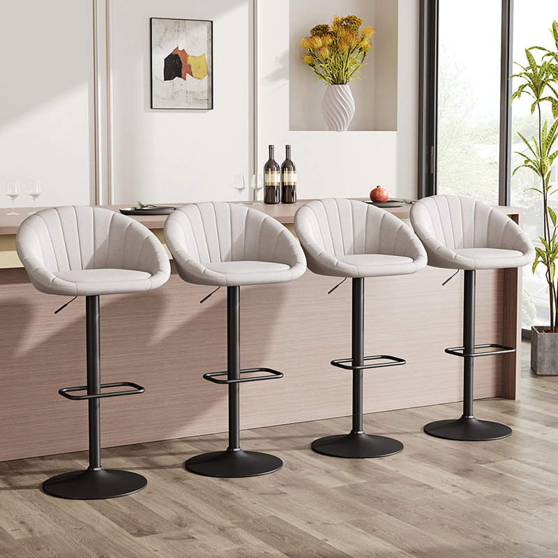 Neveyah Swivel Adjustable Height Upholstered Bar Stool Dining Chair, Beige