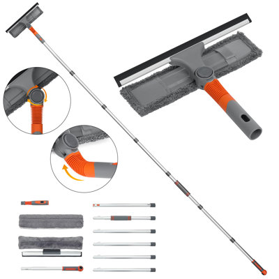 Squeegee Window Cleaner 2in1 Rotatable Window Cleaning Tool Kit with Elbow/Straight Extension Pole