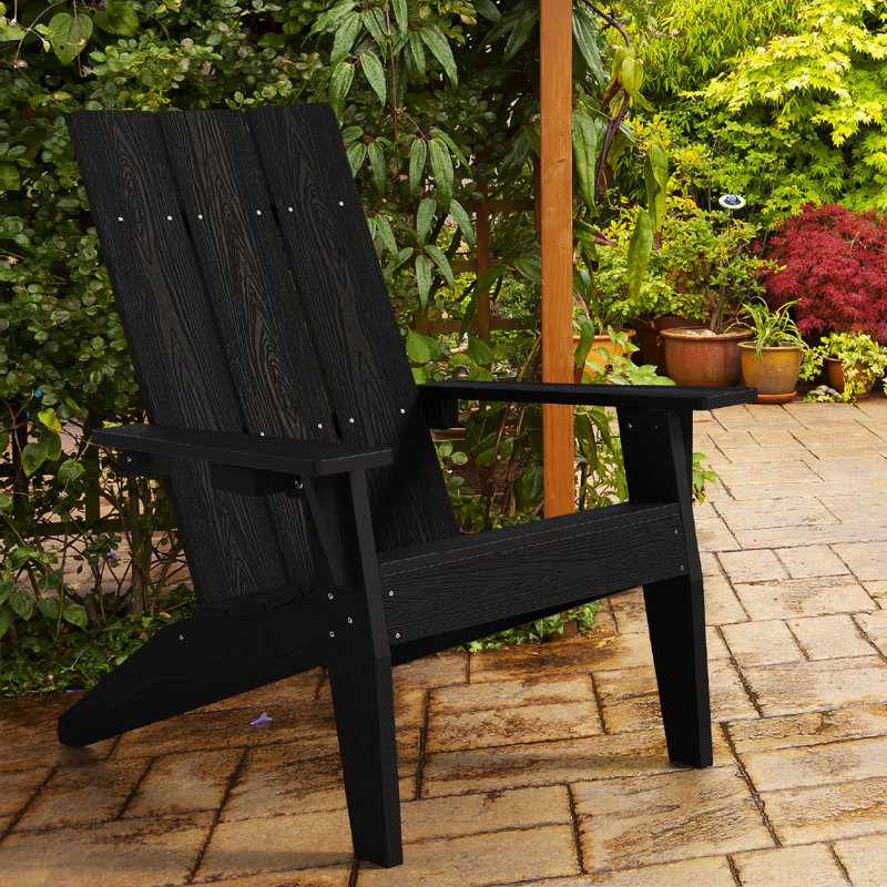 All Weather Outdoor Plastic Adirondack Chairs With Cup Holder Fire pit Chairs, Black