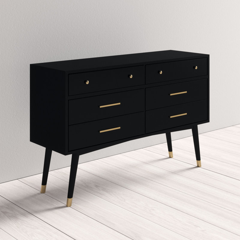 Commode double 6 tiroirs Samuel, Noir/laiton