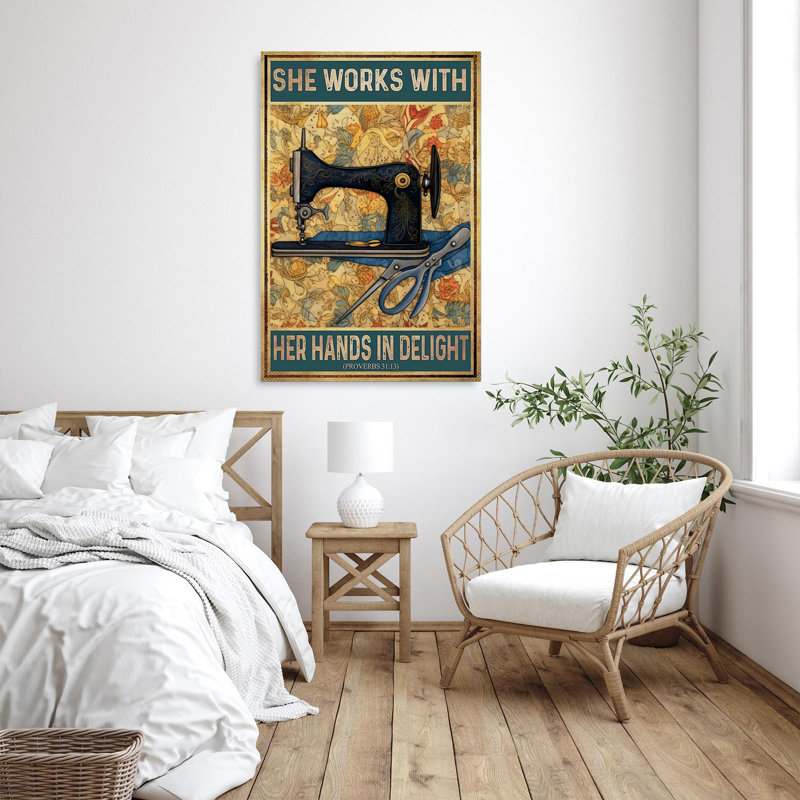 «Sewing She Works With Her Hands On», impression sur toile, H 36 po x l 24 po x P 1,25 po