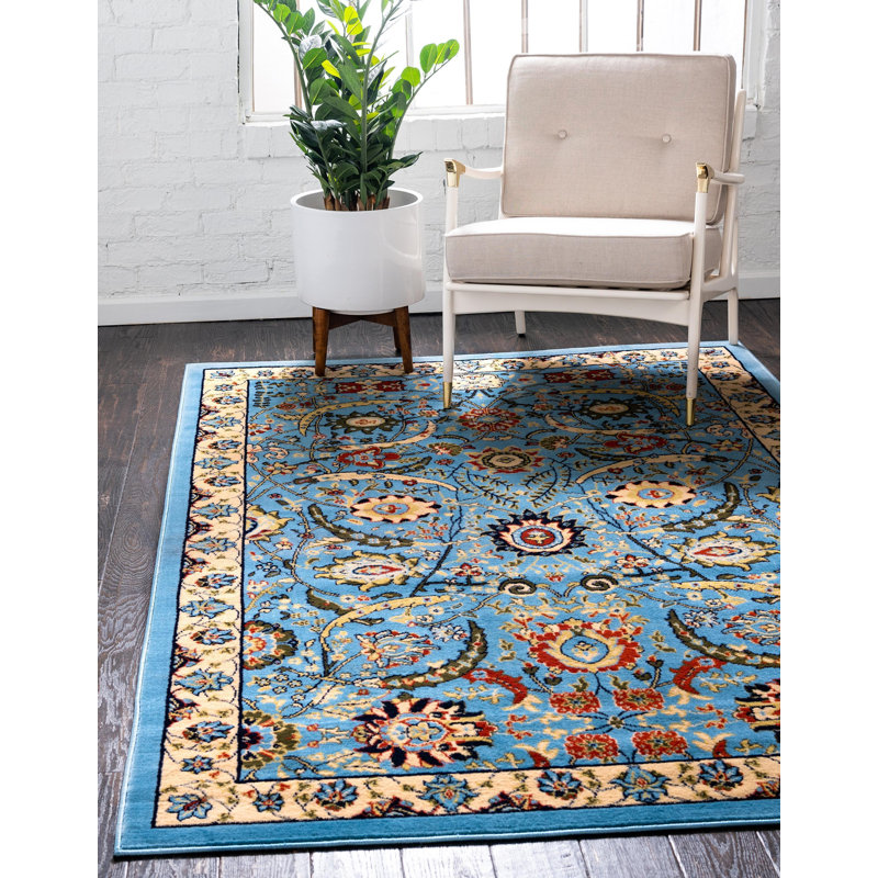 Britannia Floral Blue Area Rug, Rectangle 4'1" x 6'1"
