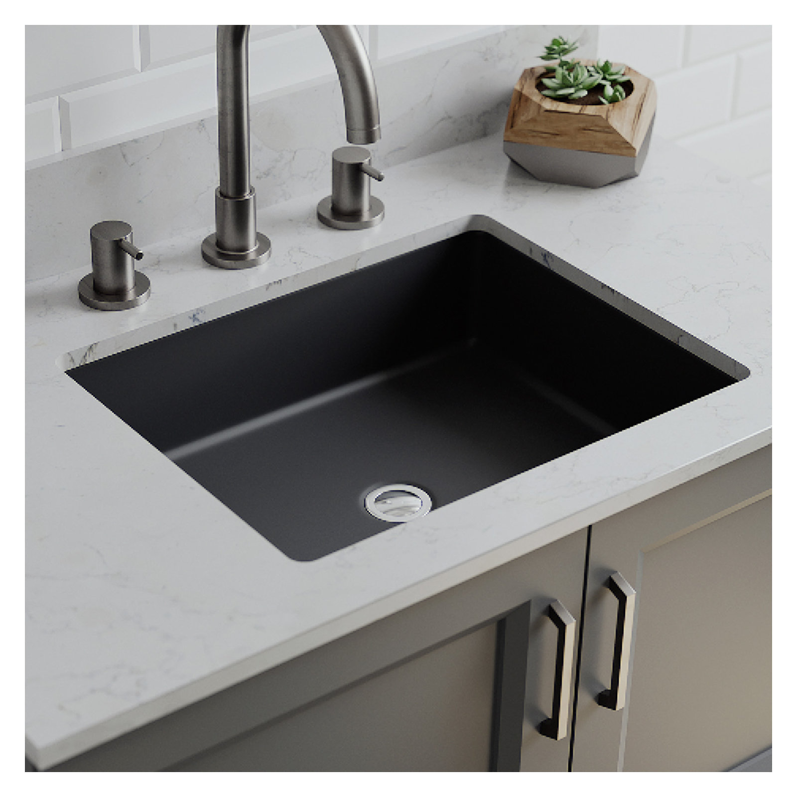 Lexicon Quartz Composite Rectangle Vanity Sink, Black