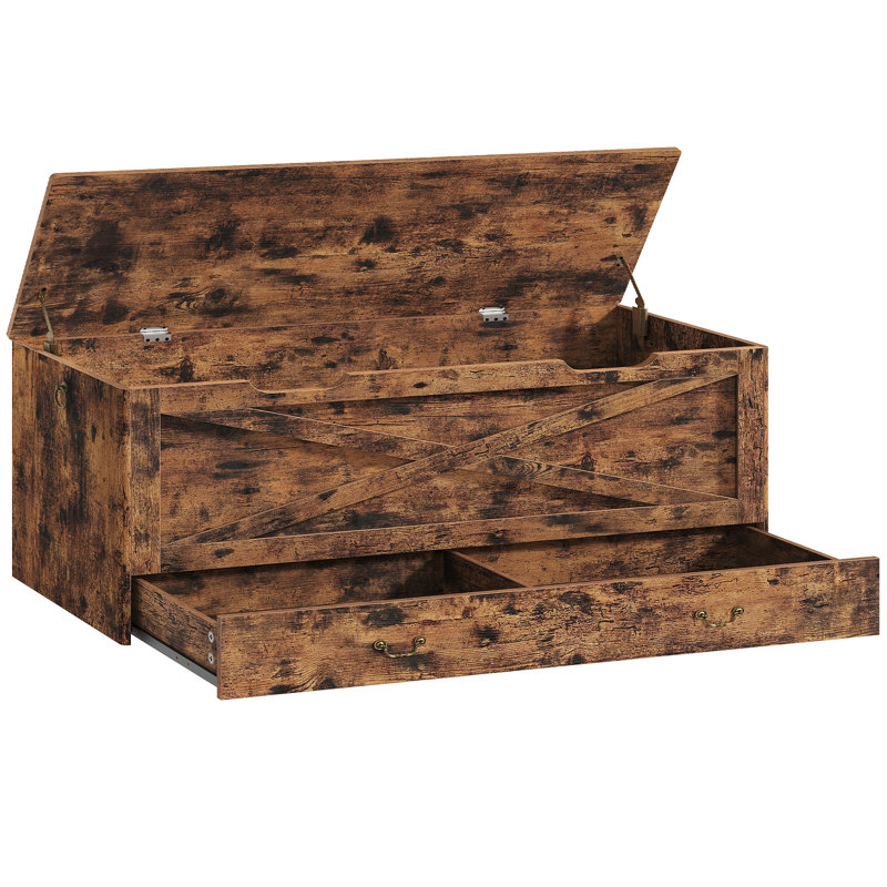 Toy Chest, 47.2" Storage Chest with Drawer and Pull Handles, Wooden Storage Bench with Lift Top, Storage Trunk, Rustic Brown