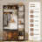 FlowLuxe Industrial Walnut Brown Hall Tree Coat Rack With Bench and Shoe Storage, Mud Room Entryway Storage Furniture-1005091333