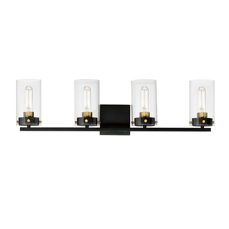 4 - Light Dimmable Vanity Light, Black/Satin Brass