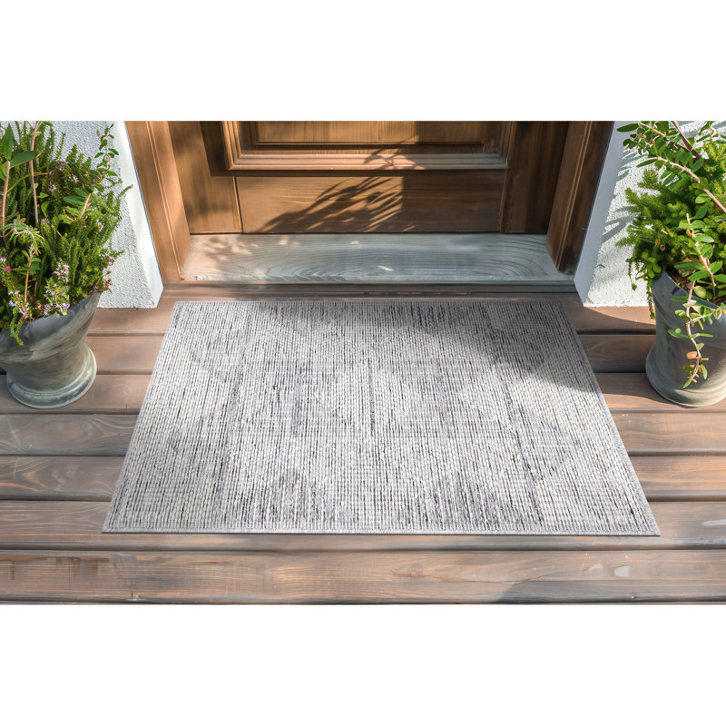 Tapis intérieur / extérieur gris et crème April, Rectangulaire 2 pi x 3 pi