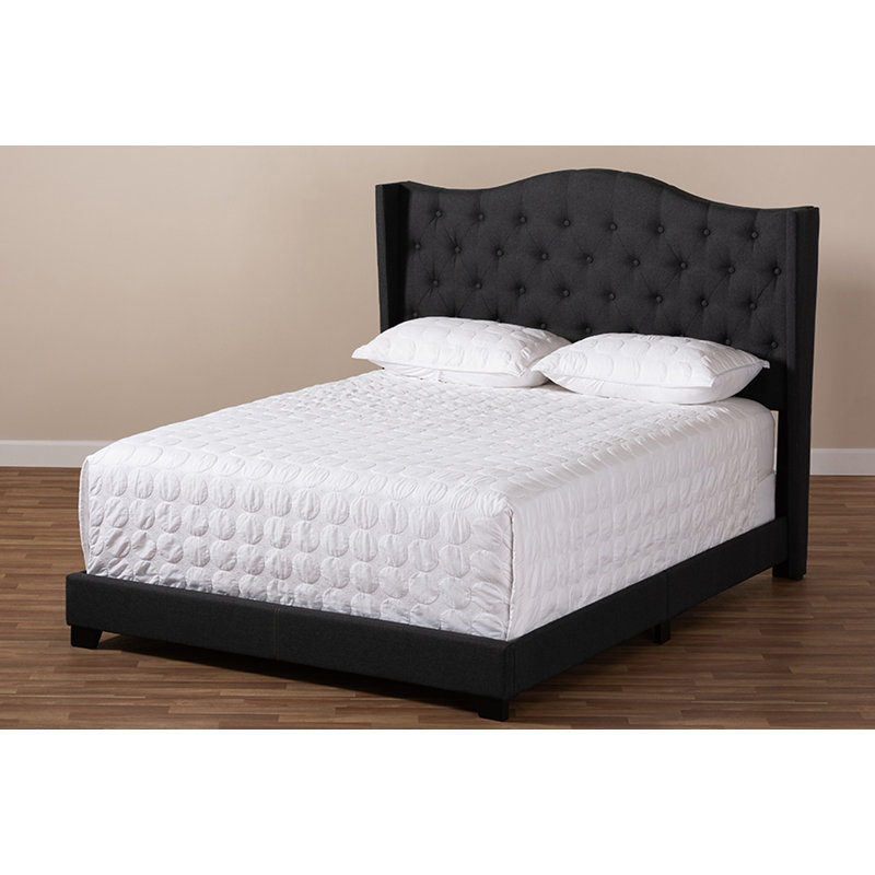 Upholstered Platform Bed, Queen, Charcoal Gray