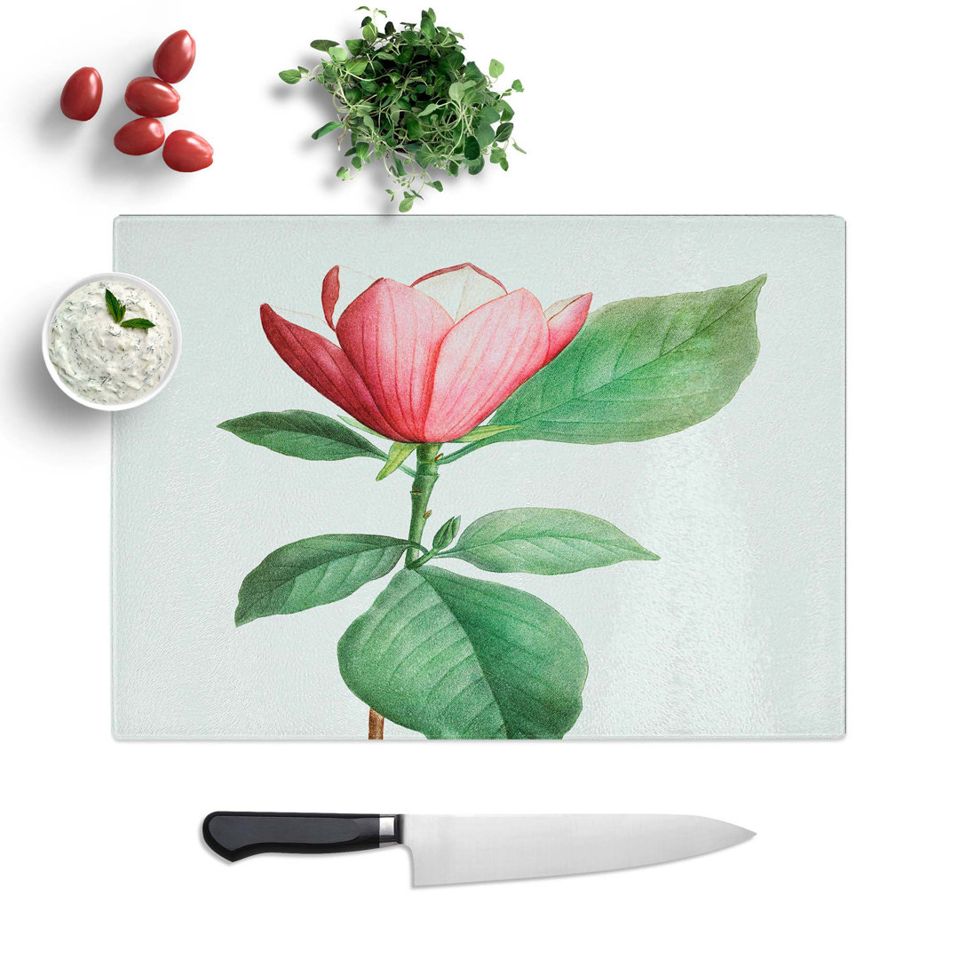 Glass Japanese Pink Magnolia Flower by Pierre-Joseph Redoute Chopping Board