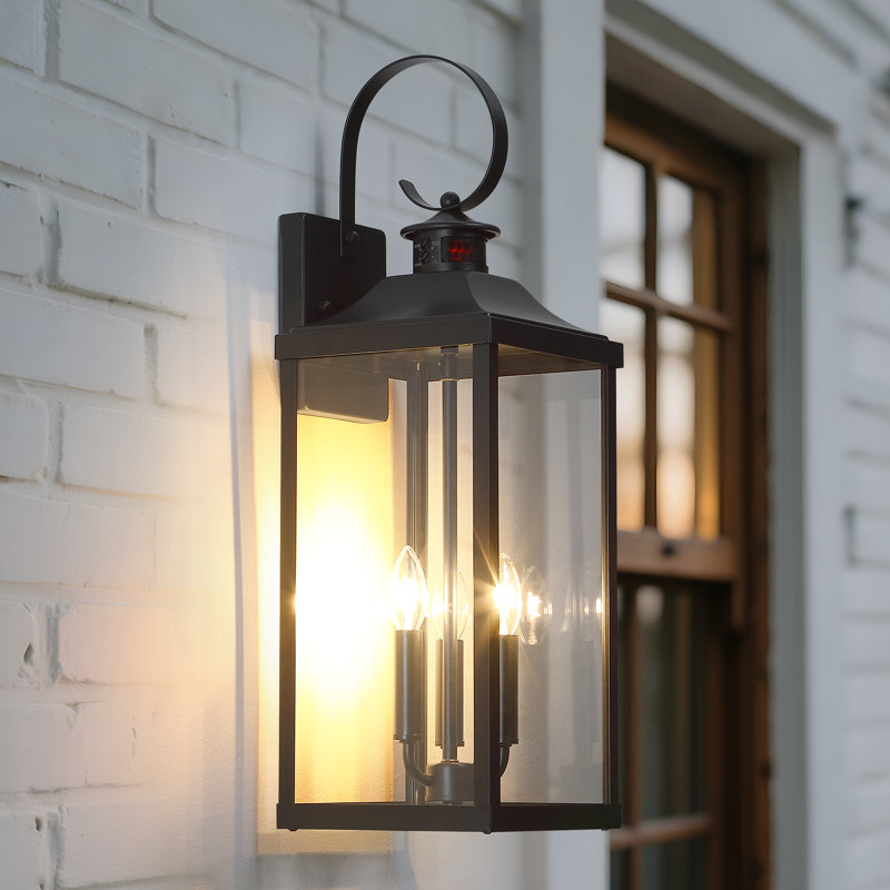24 in. 3-Light Outdoor Wall Lantern with Clear Glass, No, Matte Black