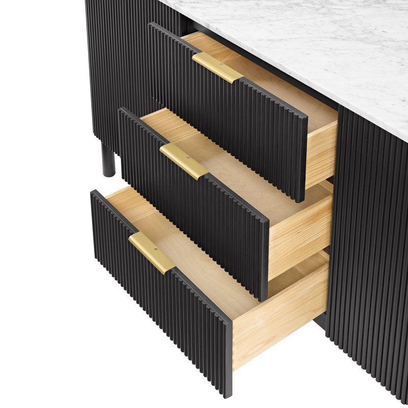 Kensington 72" Bathroom Vanity in Fluted Birch, Black Reeded Birch