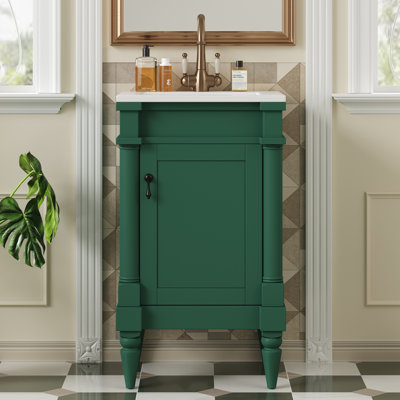 Meuble-lavabo moderne de 18 pouces avec lavabo, meuble de rangement moderne avec porte, meuble de salle de bain autoportant pour petit espace, meuble-lavabo simple avec tablette réglable