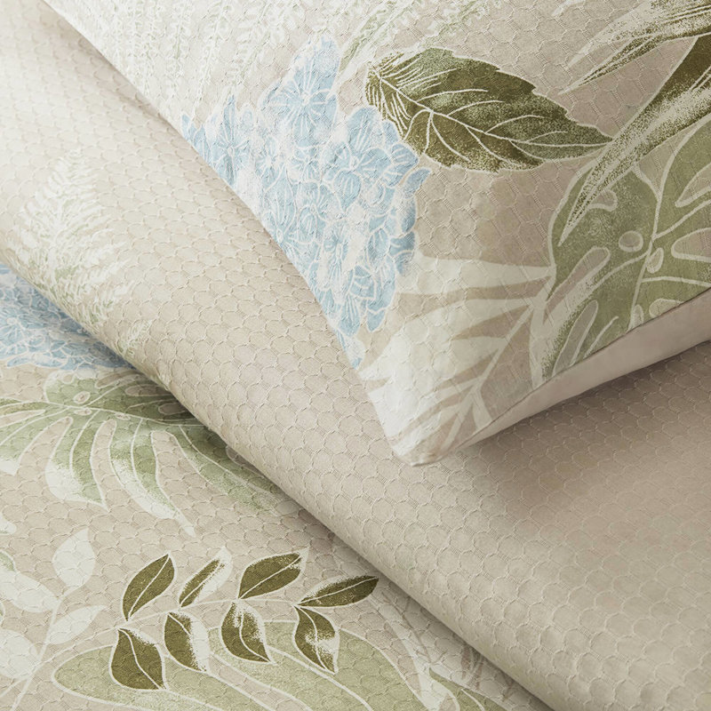 Édredon surdimensionné 6 pièces pour lit très grand bleu tropical et tissu tricoté sur oreillers