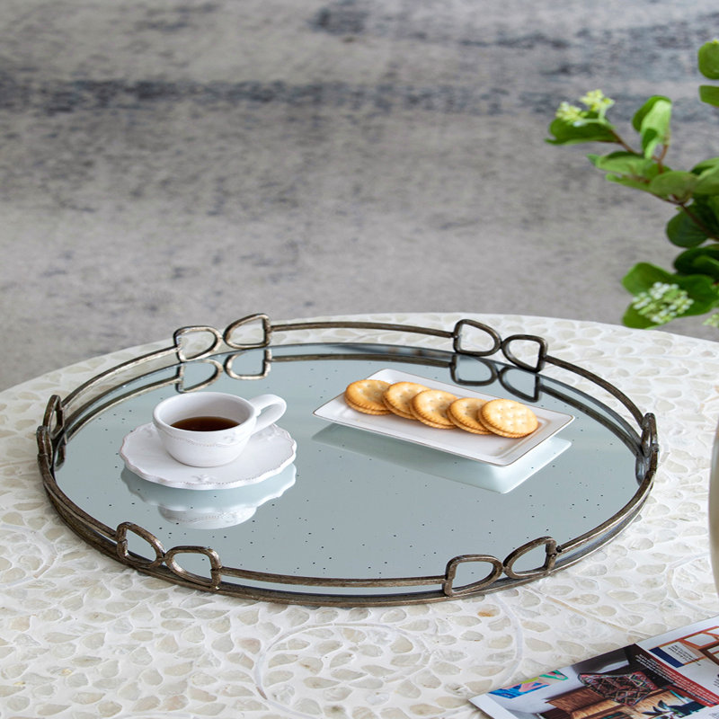 Grand plateau miroir argenté D18x2 "Valentina