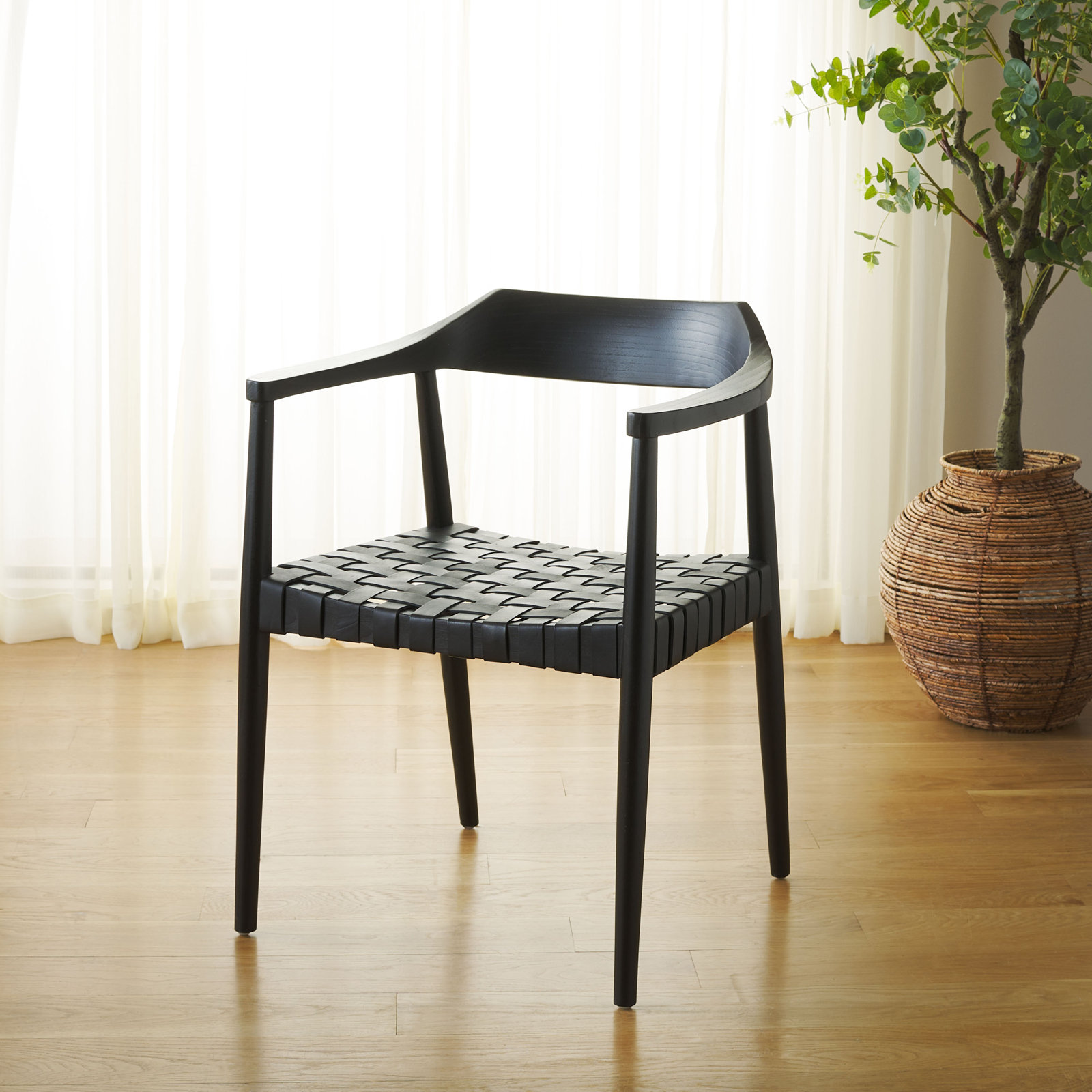 Noreen Accent Chair, Black Genuine Leather, Black