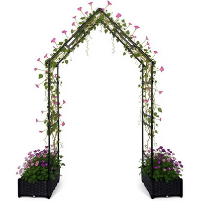 94" Metal Garden Arbor Trellis with Planter Boxes, Outdoor Archway for Climbing Plants & Patio