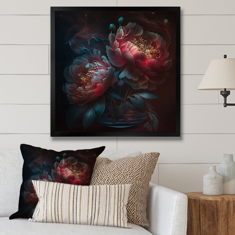 Harmonieuse fleur de pivoine rose - impression, Cadre photo noir, H 24 po x l 24 po x P 1 po