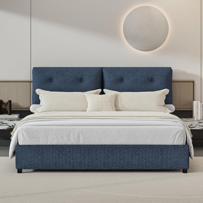 Bed Frames with Headboard, Boucle Bed Frame with Upholstered Headboard, Removable Upholstery, Wooden Slats Support, No Box Spring Needed
