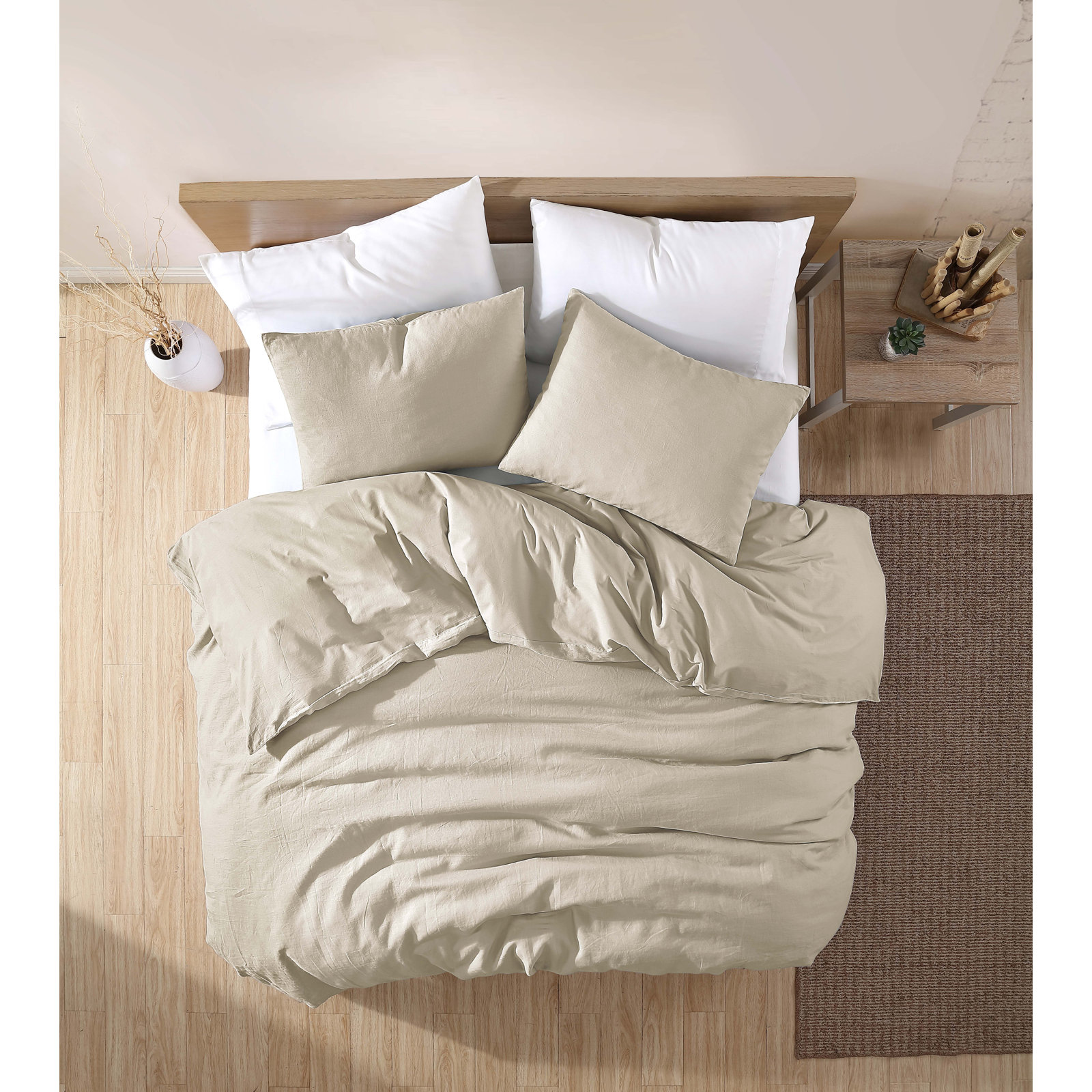 Hilma Linen Comforter Set, King Comforter + 2 King Shams, Oatmeal