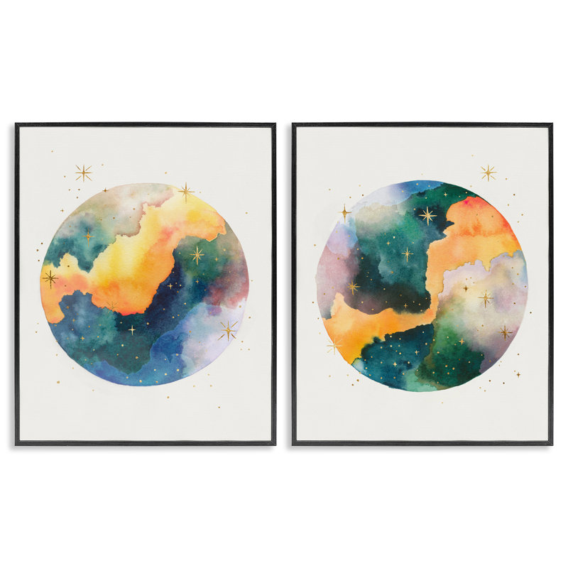  «Outer Space Round Galaxies», ensemble de 2 giclées par Grace Popp, H 14 po x l 11 po, Giclée encadrée noir minuit