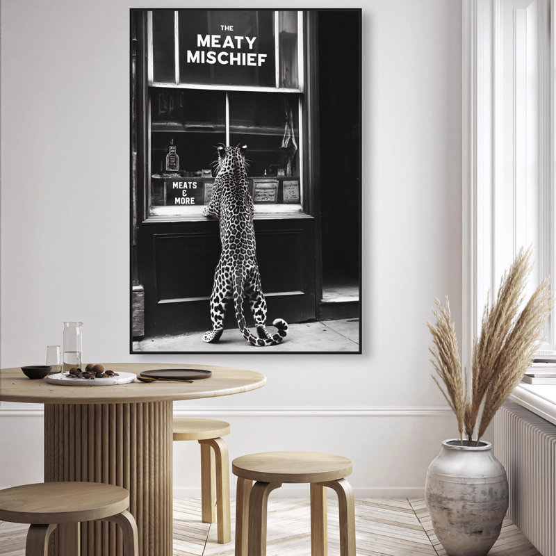 Oliver Gal Meaty Mischief Cheetah - Framed Acrylic Glass Wall Art, 55" H x 37" W, Black