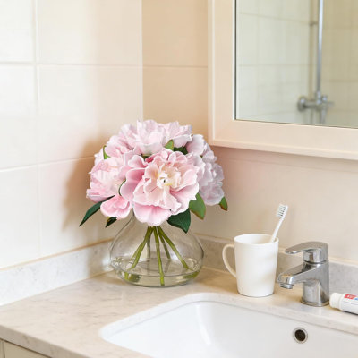 Arrangement de pivoines artificielles en soie et soie rose MilleLoom - Pivoines artificielles dans un vase en verre