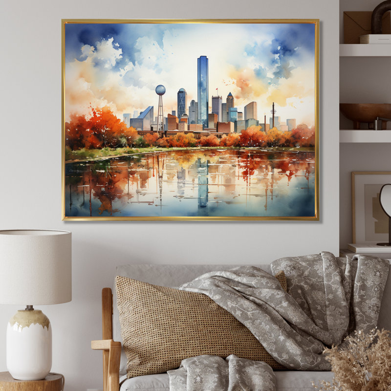 " Dallas Perspectives IV ", 34" H x 44" W x 1.5" D, Gold Floater Framed