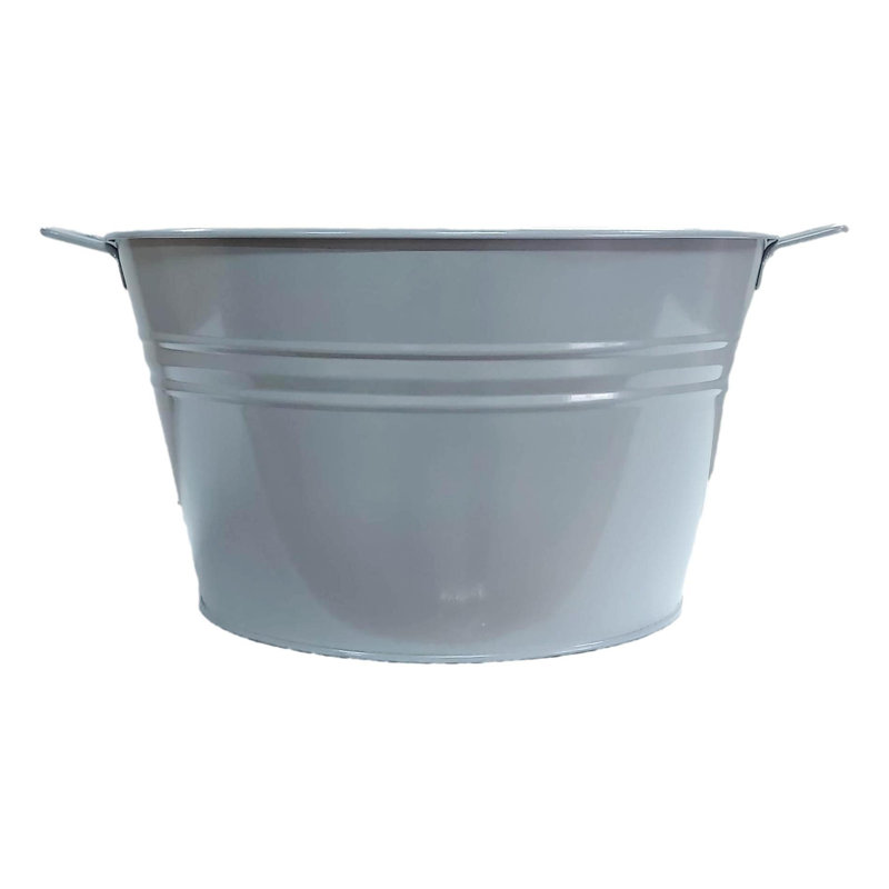 Enameled Galvanized Steel Planter / Beverage Tub., Light Gray, 8" H x 15" W x 15" D