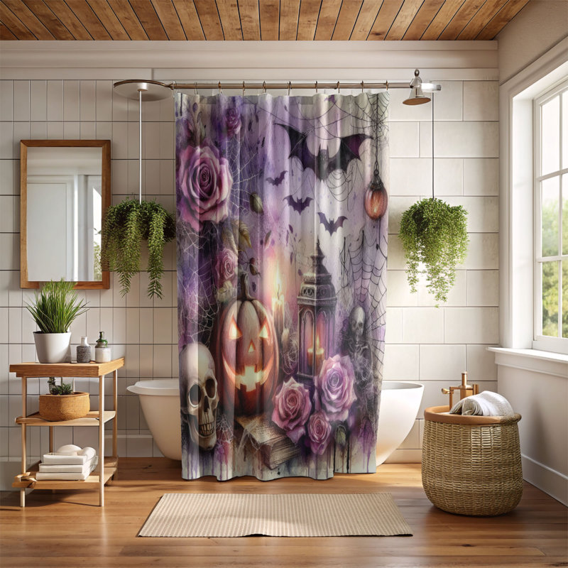 Rideau de douche Haunted Web Blooms - 1 pièce, H 74 po x l 71 po