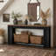 Console très longue de 83 pouces, table de ferme à 2 niveaux, table d'entrée étroite pour salon, couloir, vestibule, vestibule, noir et brun
