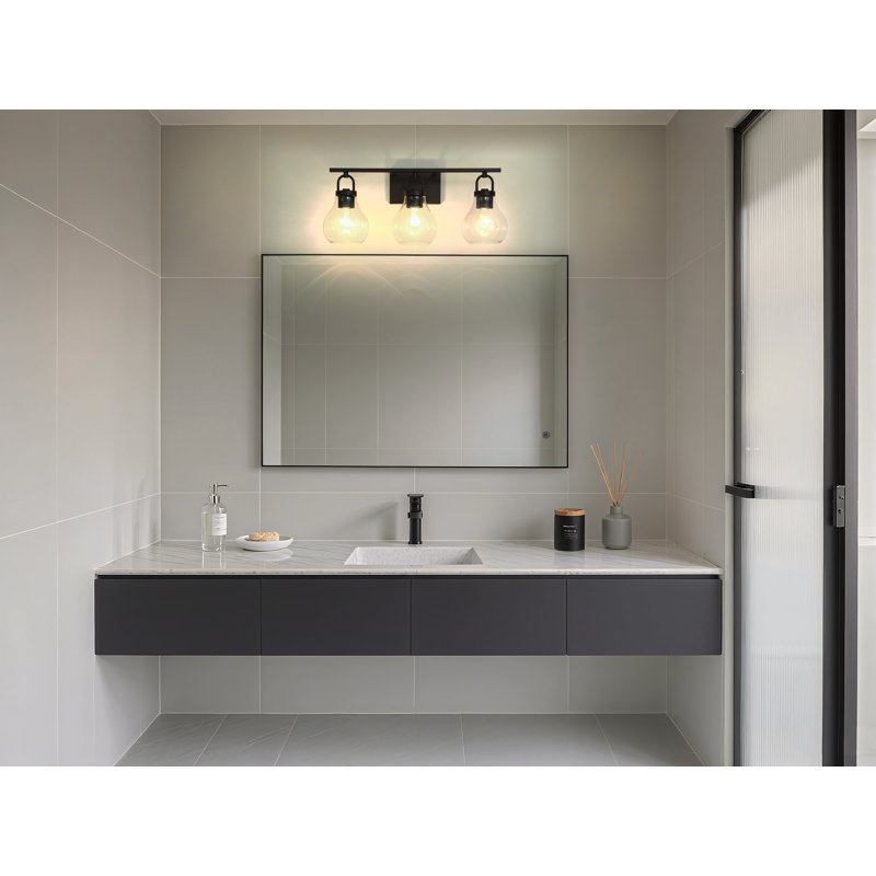 Éclairage pour meuble-lavabo noir mat 3 lumières Raylan, Noir mat, H 10,25 po x l 24 po x P 7,75 po
