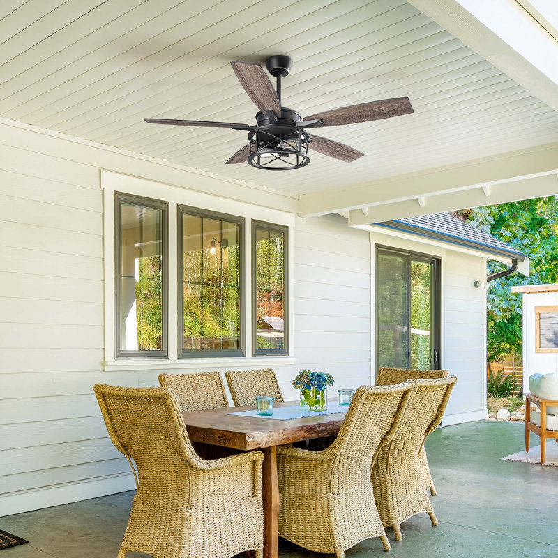 52" Black and Gray Wood Industrial Ceiling Fan with Light and Remote