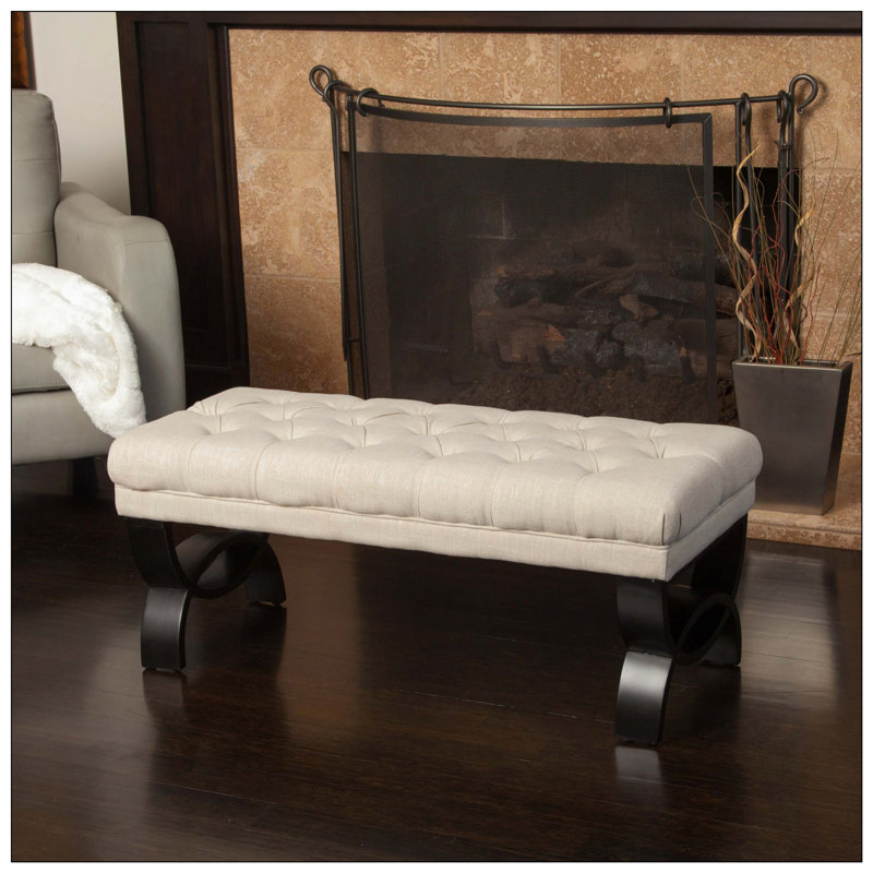 Banc de rangement avec repose-pieds avec pieds en bois massif pour le salon de la chambre à coucher, Beige clair