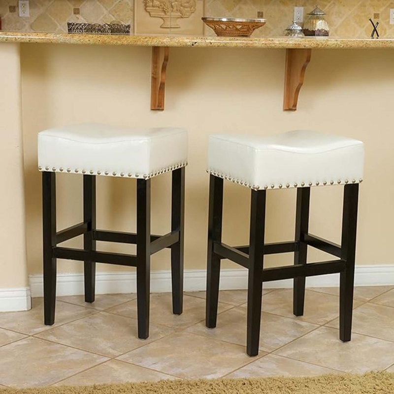 Tabouret de comptoir 30 po en simili cuir ivoire sans dossier (ensemble de 2)