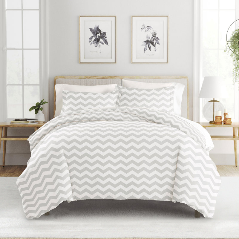 Becky Cameron Chevron Stripe Duvet Cover Set, Gray, Twin Duvet Cover + 1 Sham
