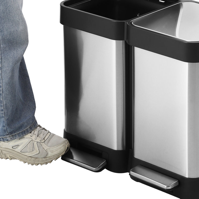 Poubelle de recyclage argentée double en acier inoxydable de 6,6 gallons avec bac de recyclage 25l + 25l avec 2 pédales en acier et couvercle à fermeture en douceur résistant aux empreintes digitales