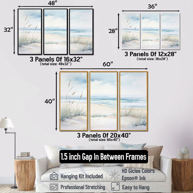 Ensemble de salon Soft Color Beach Horizon III - Coastal Minimalisme, H 32 po x l 48 po x P 1 po, Cadre flottant brun