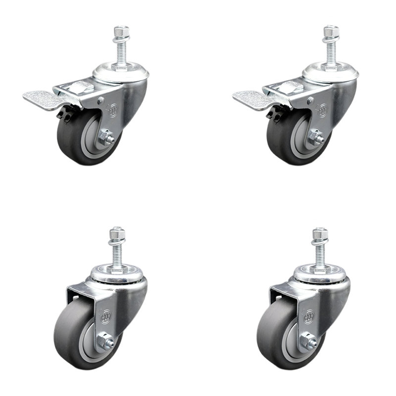 3.5 Inch SS Thermoplastic Rubber ½ Inch Stem Caster Set 2 Total Lock Brake SCC