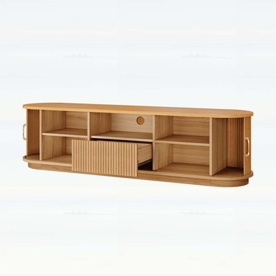 Rustic Console Table with Sliding Wood Slatted Doors